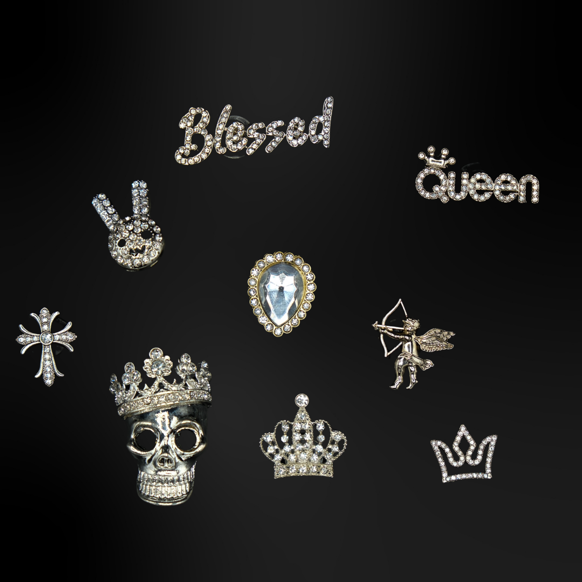 Silbermetallische Clog-Pins