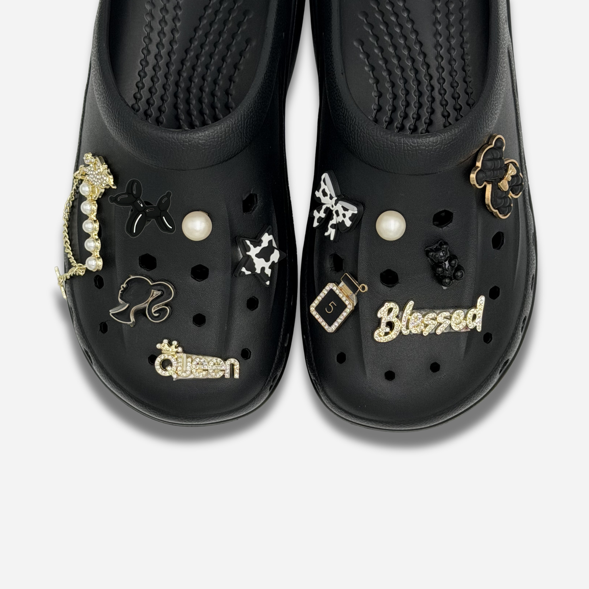 13er-Packung Stöpsel für Clogs – Schwarz &amp; Gold