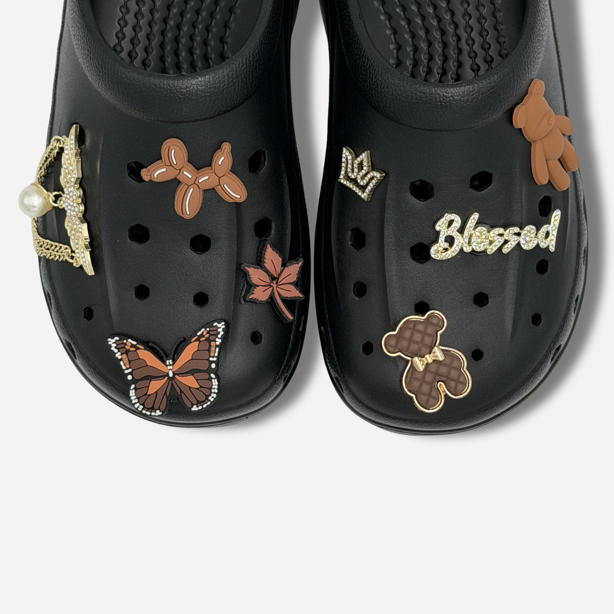 9er-Pack Stöpsel für Clogs – Braun &amp; Gold