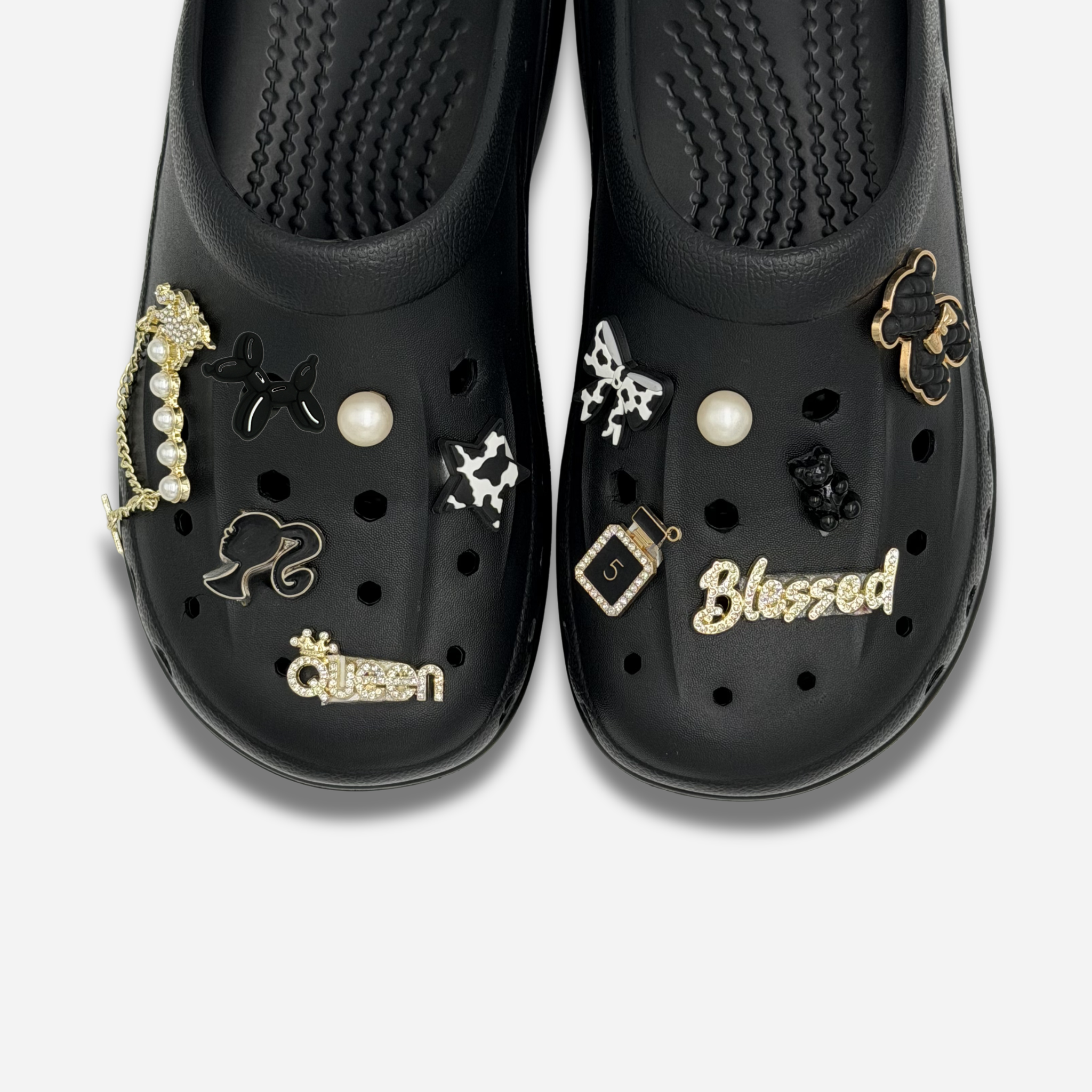 13er-Packung Stöpsel für Clogs – Schwarz &amp; Gold