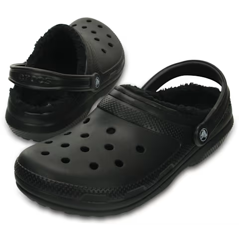 Schwarze, mit Fell gefütterte Crocs-Clogs